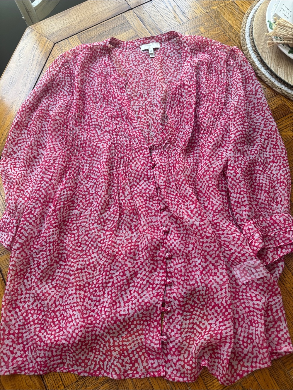 Joie Pink Printed V-Neck Button Blouse